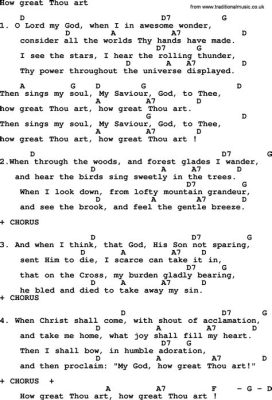 how great thou art chords and lyrics how great thou art is a hymn that has been adapted into various musical styles, including gospel music, country music, and even rock and roll. The song's message of praise and gratitude towards God remains timeless and universal.